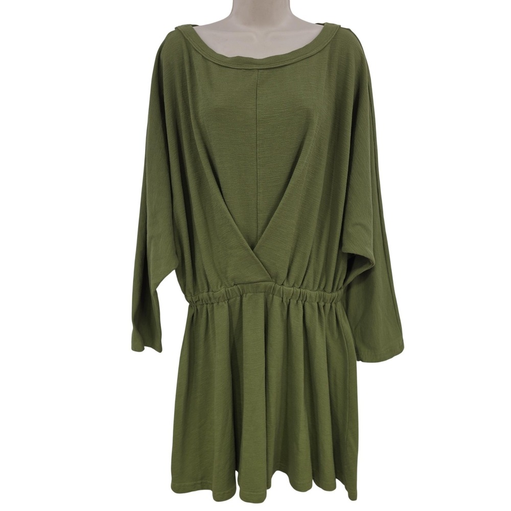 FP Beach‎ Dress Women L Green Blouson Dolman Sleeve Mini Sundress Coastal Swim